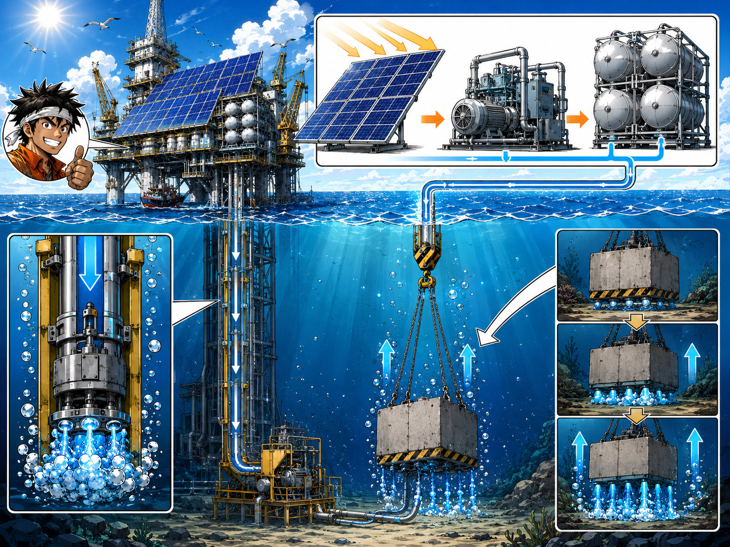 Compressed-air lift system manga diagram